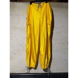 Caffeine Skater Parachute Pants Yellow Mens Large Baggy Cargo Rave Festival Y2K